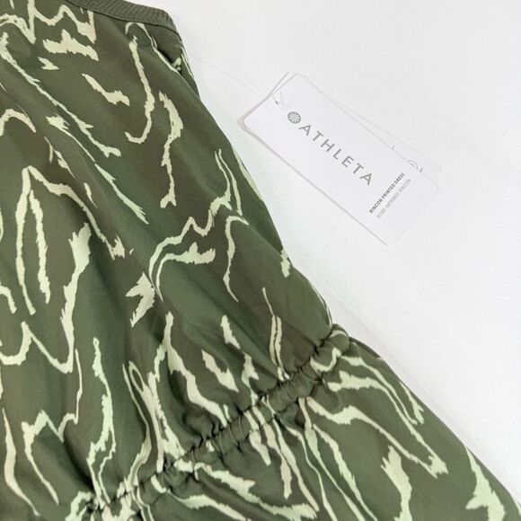 Athleta Dress Womens Small Green Rincon Printed Sleeveless Drawstring Mini New - Picture 4 of 11